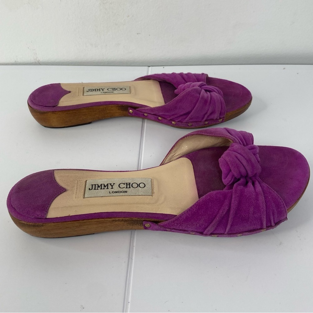 Jimmy Choo Ness Violet Suede Purple Knot Sandals - Picture 4 of 6